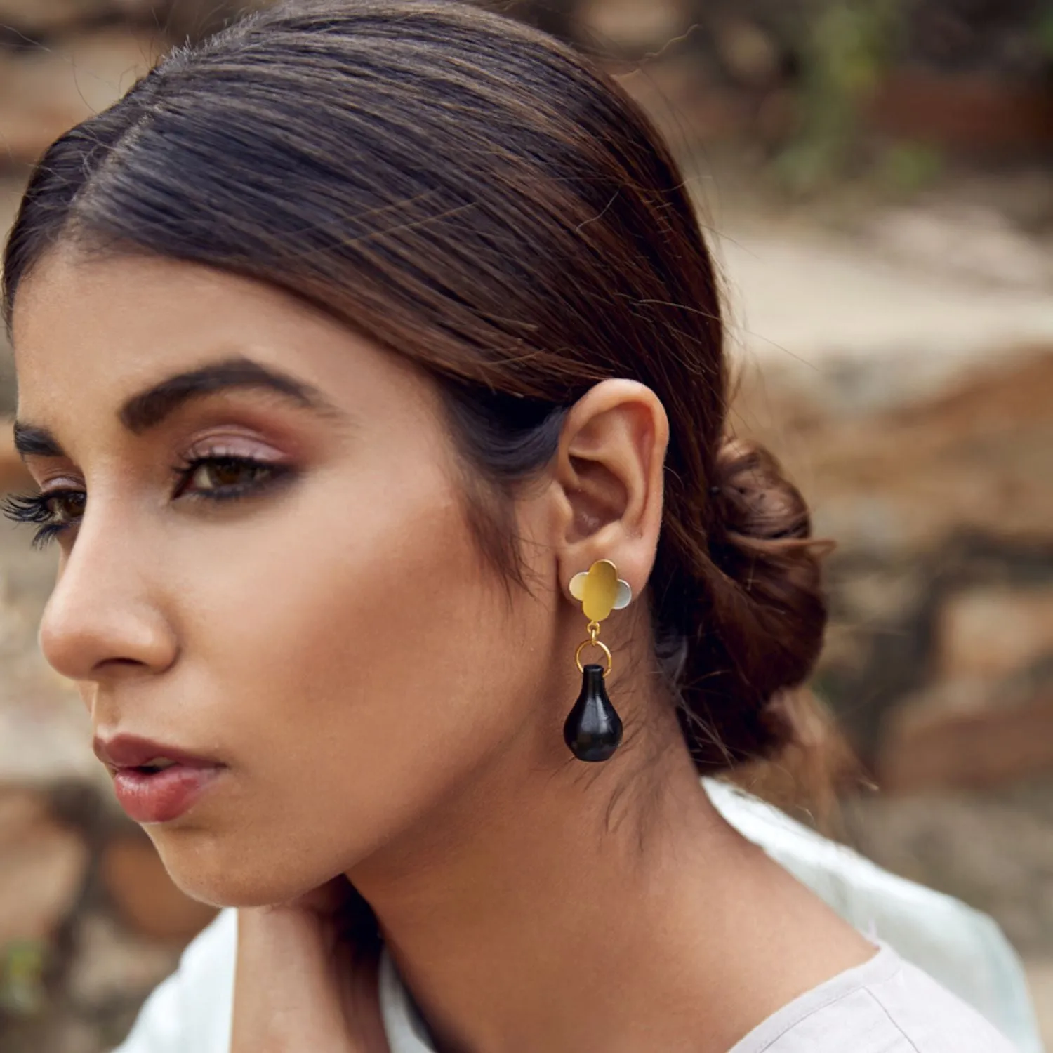 22kt Gold Plated Earring | Black Pottery Craft | Artistic And Minimalist Design