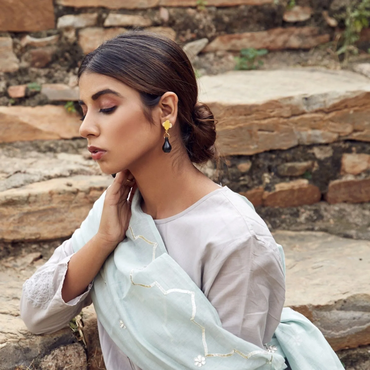 22kt Gold Plated Earring | Black Pottery Craft | Artistic And Minimalist Design