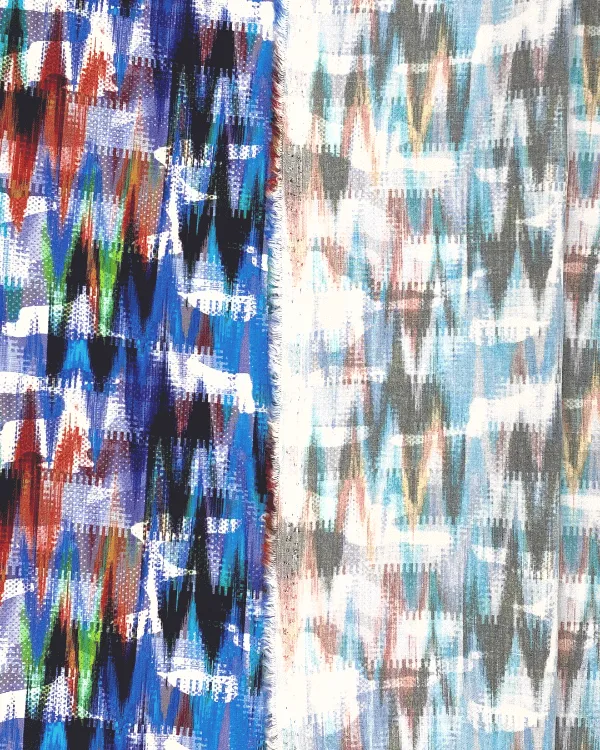 Abstract Blue Zig Zag Chevron Fabric | Multicolor Rayon 58W