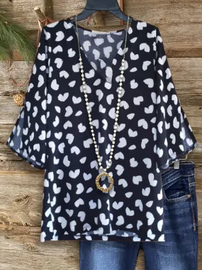 Abstract Heart Print Ruffled Blouse
