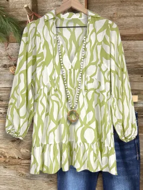 Abstract Print Ruffled Blouse