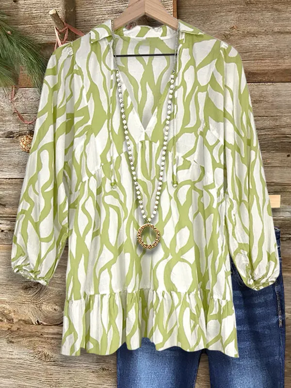 Abstract Print Ruffled Blouse