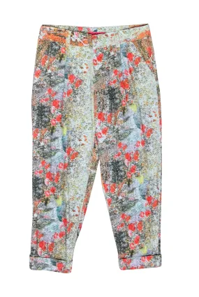 Alice & Olivia - Multi-Colored Abstract Floral Print Trousers Sz 4