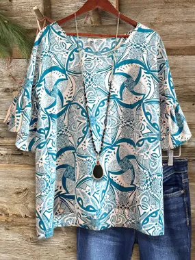 Art Abstract Print Ruffled Blouse