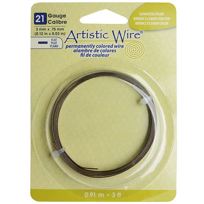 Artistic Wire, Flat Craft Wire 3mm 21 Gauge Thick, 3 Foot Coil, Antiqued Brass