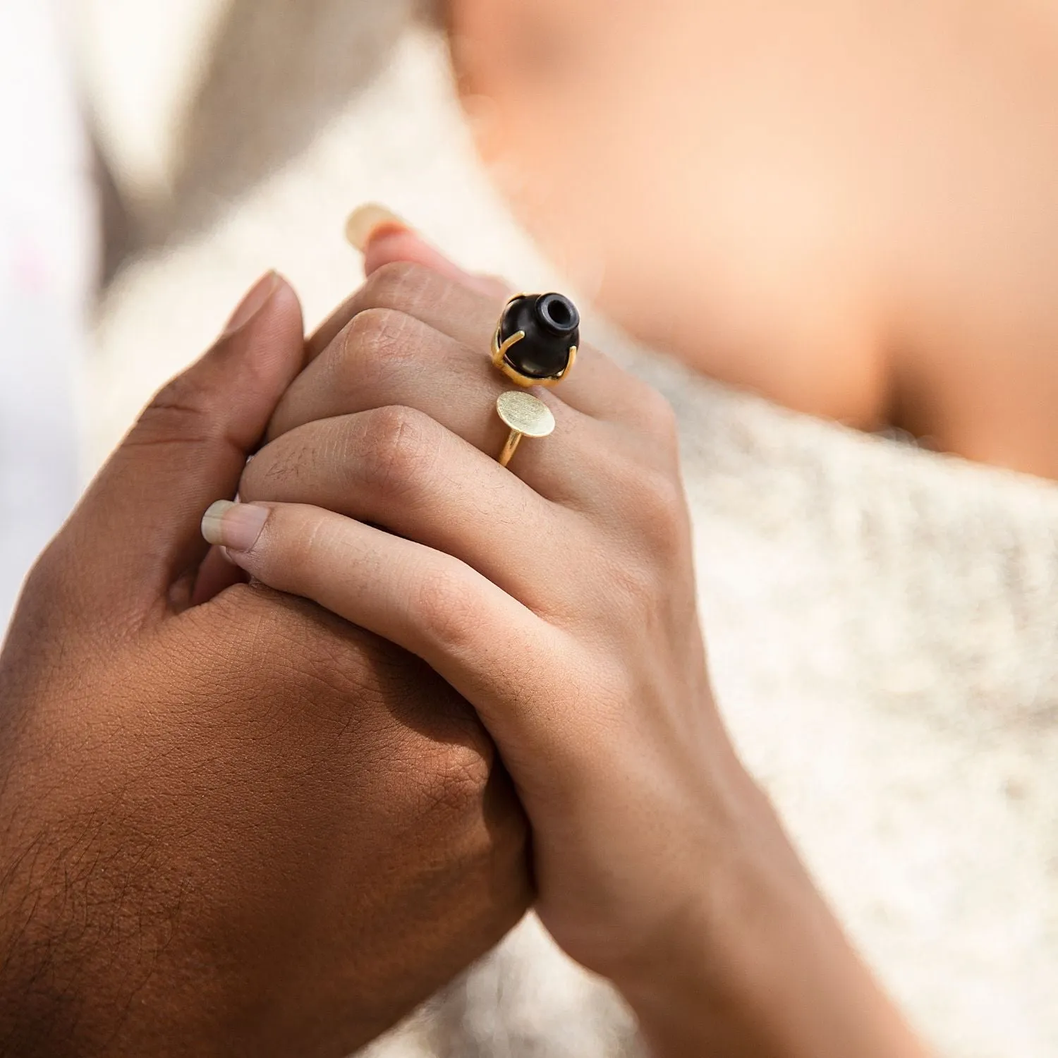 Bespoke Ring | Artistic Design | 22kt Gold Plated | Hand Crafted | Black Pottery