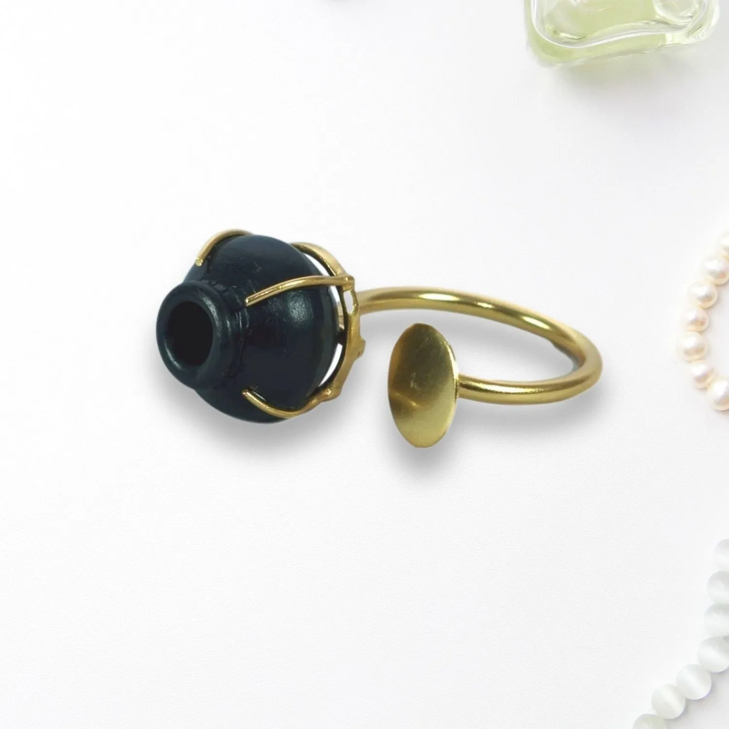 Bespoke Ring | Artistic Design | 22kt Gold Plated | Hand Crafted | Black Pottery