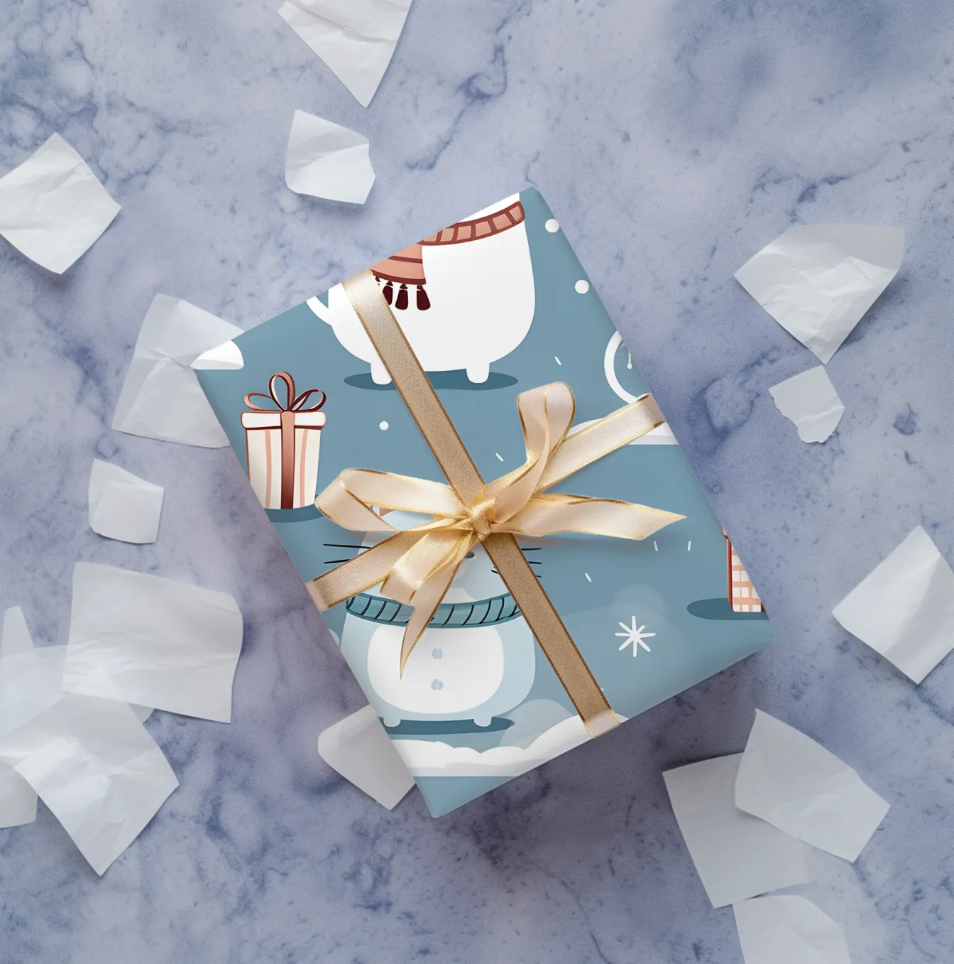 Boho Winter Cats and Gift Print Gift Wrap | New Arrival | Personalized Floral Gift Wrap for Birthdays, Weddings & Special Occasions