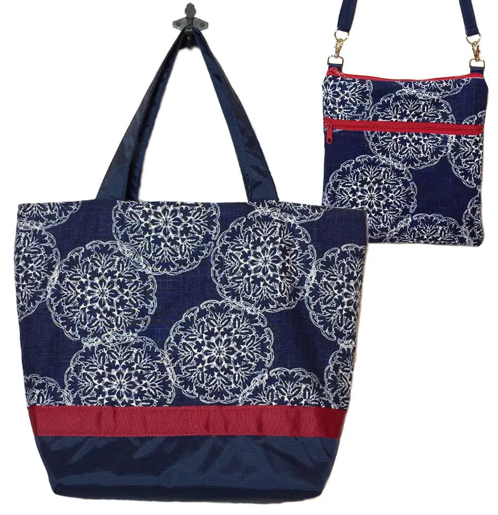 Danda in Navy | Navy Nylon with Dark Red Ribbon | Tote Bag Set