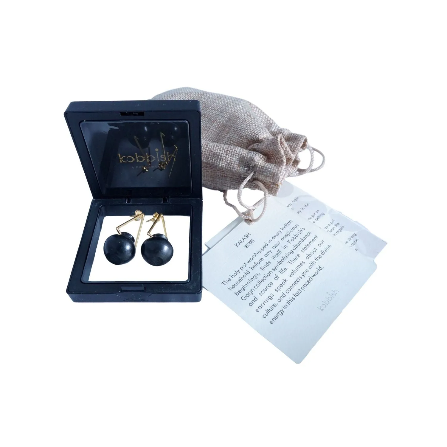 Dangler Kalash Earring | Hand Crafted | Black Pottery | Artistic Design | 22kt Gold Plated