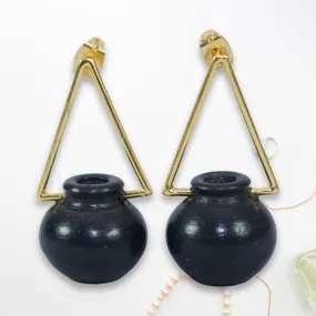 Dangler Kalash Earring | Hand Crafted | Black Pottery | Artistic Design | 22kt Gold Plated