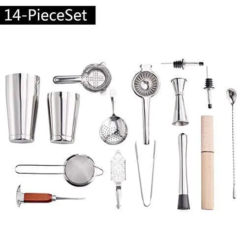 Finneshoky Cocktail Tool Set Bartender Kit Portable Tote Bag ，14 Piece Bar Tool Set Fully Padded ，Easy to carry to the Picnic and Travel