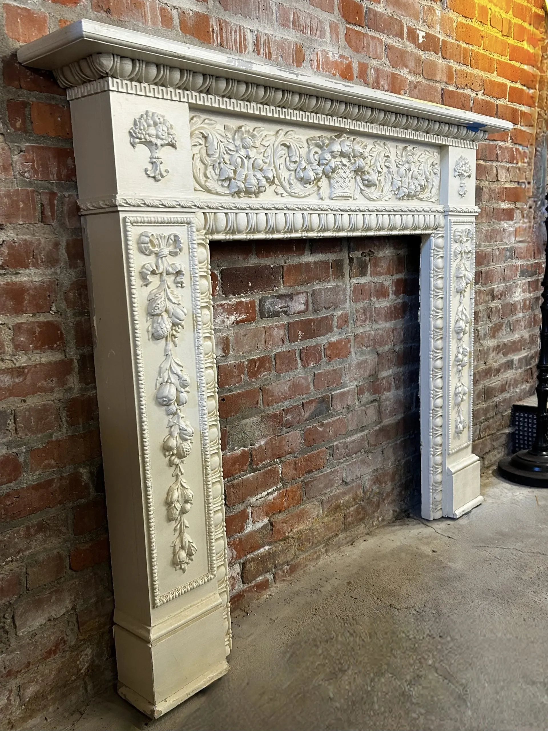 Fireplace Mantel, Wood, Ornate, Cream Color