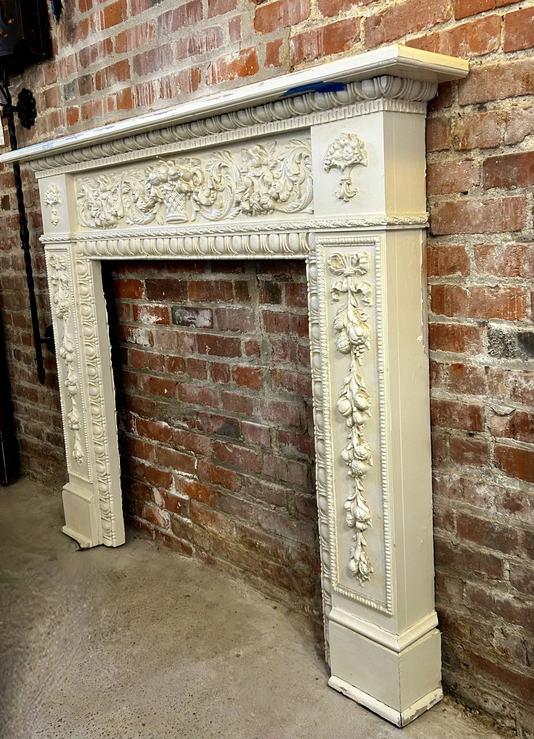 Fireplace Mantel, Wood, Ornate, Cream Color