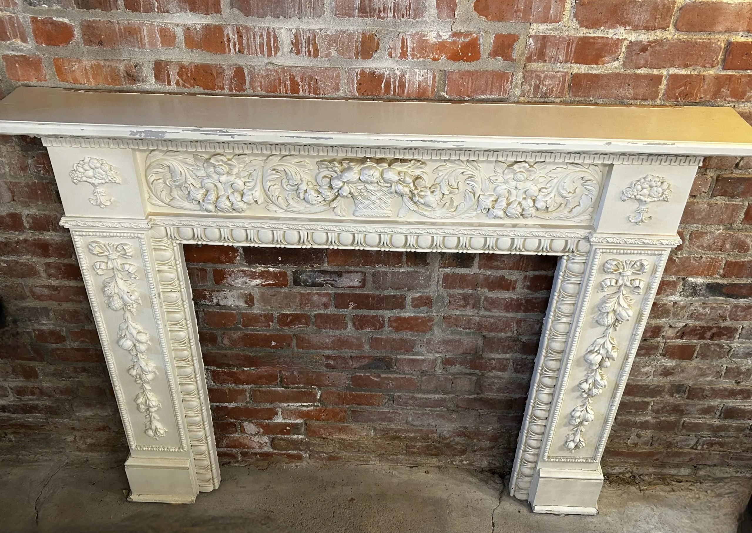 Fireplace Mantel, Wood, Ornate, Cream Color
