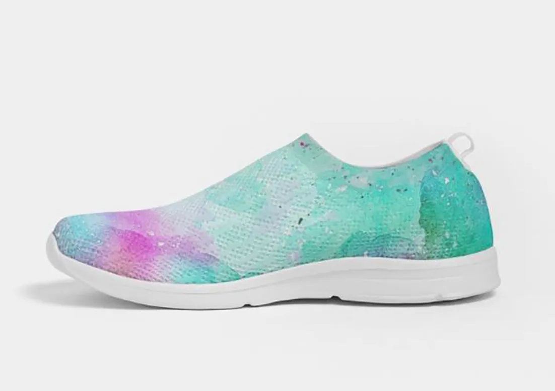 Fly-knit Slip-on Sneakers- Tie Dye Design. Casual Comfy Shoes for Women. WickedYo