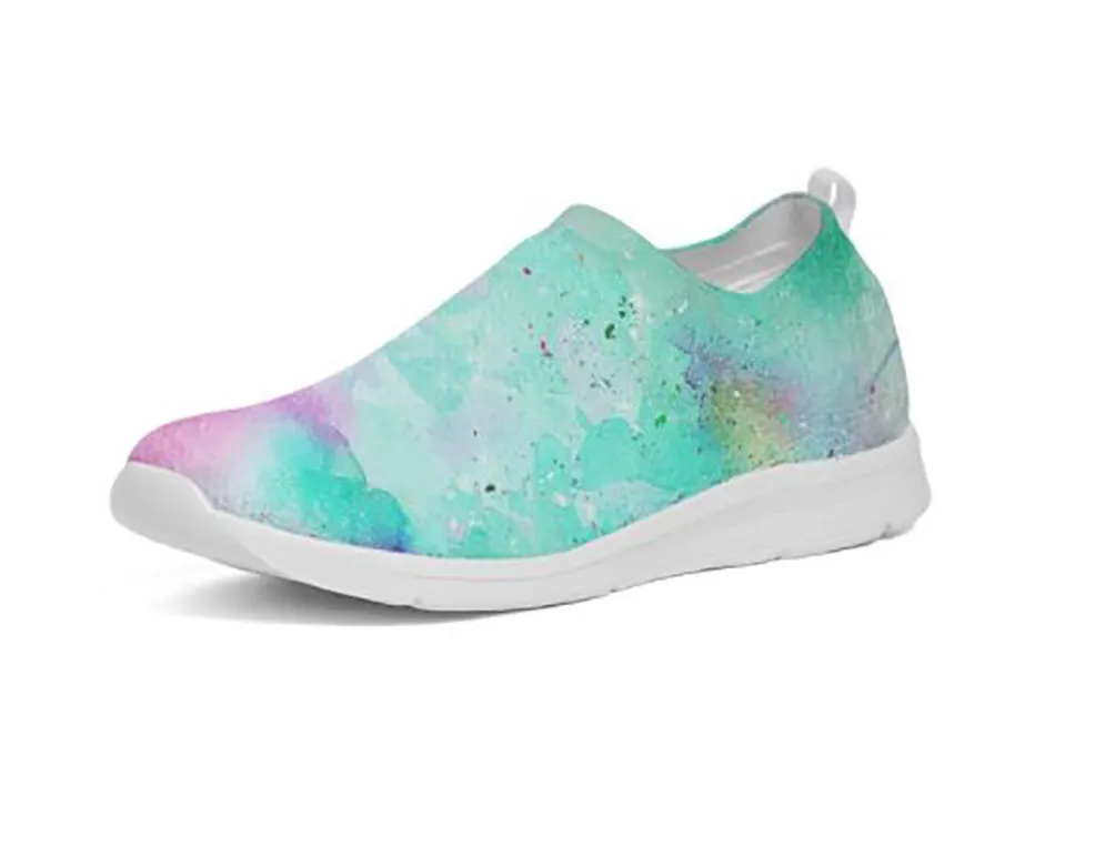 Fly-knit Slip-on Sneakers- Tie Dye Design. Casual Comfy Shoes for Women. WickedYo