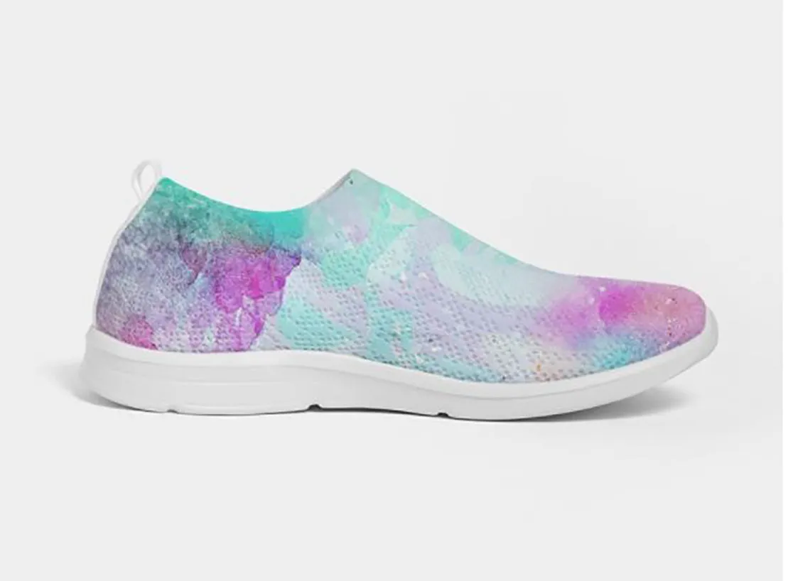 Fly-knit Slip-on Sneakers- Tie Dye Design. Casual Comfy Shoes for Women. WickedYo