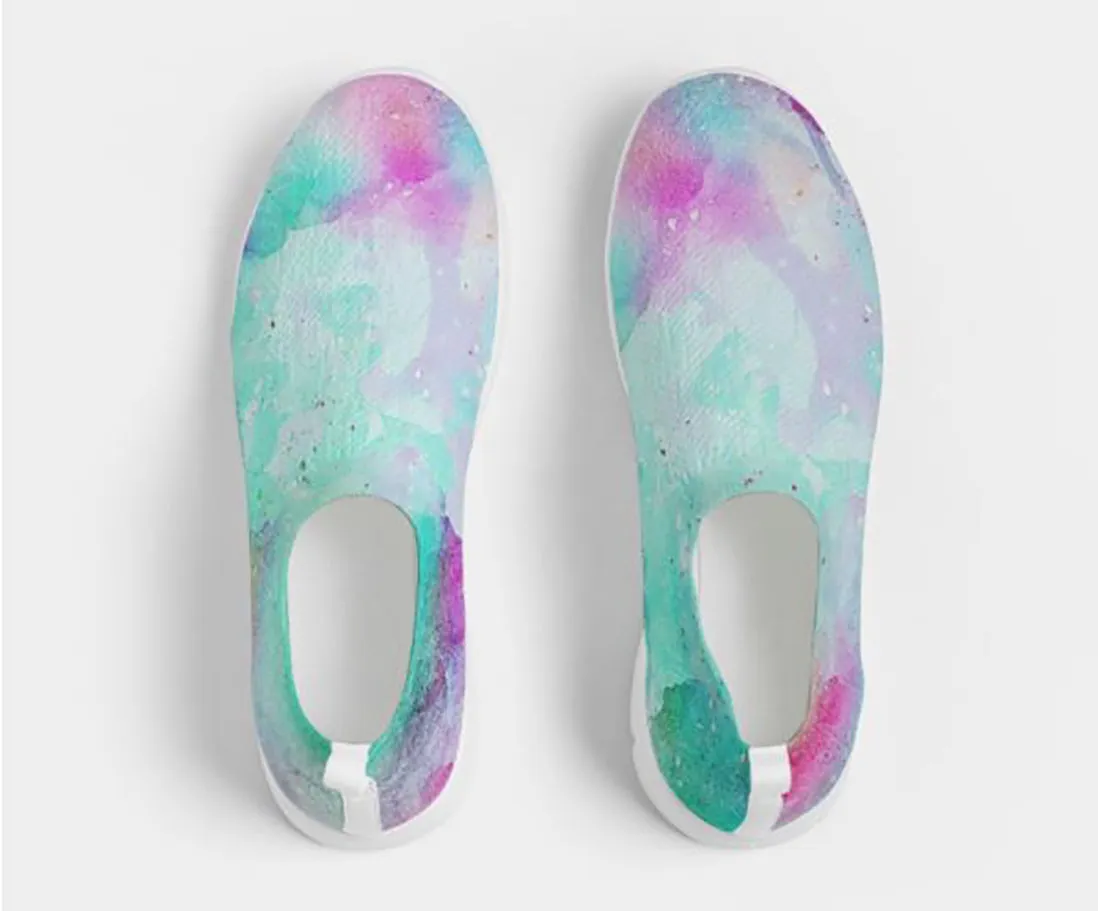 Fly-knit Slip-on Sneakers- Tie Dye Design. Casual Comfy Shoes for Women. WickedYo
