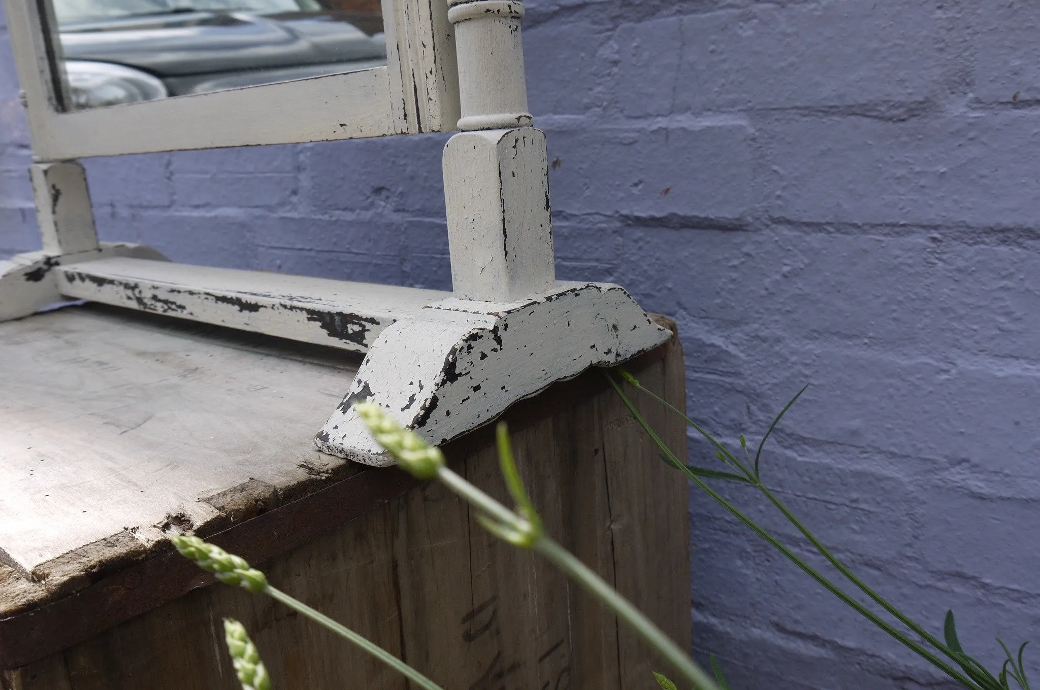 Lovely carved vintage dressing table mirror hand painted in chippy miss mustard seed milk paint Farmhouse White