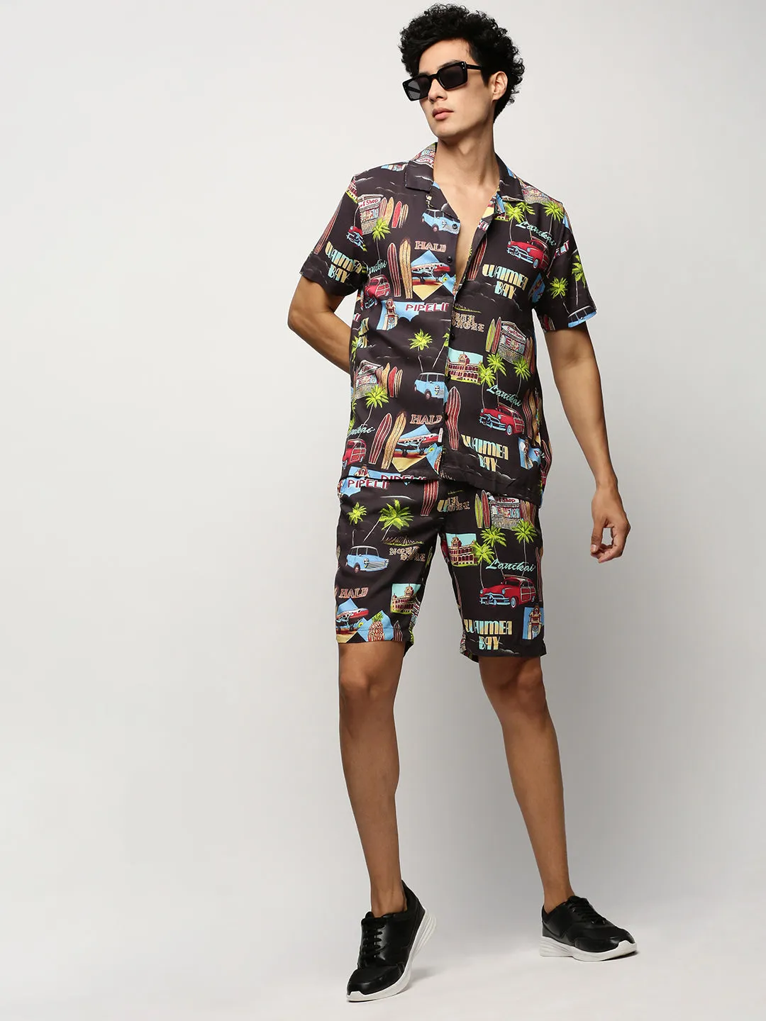 Men Black Printed Casual Co ords