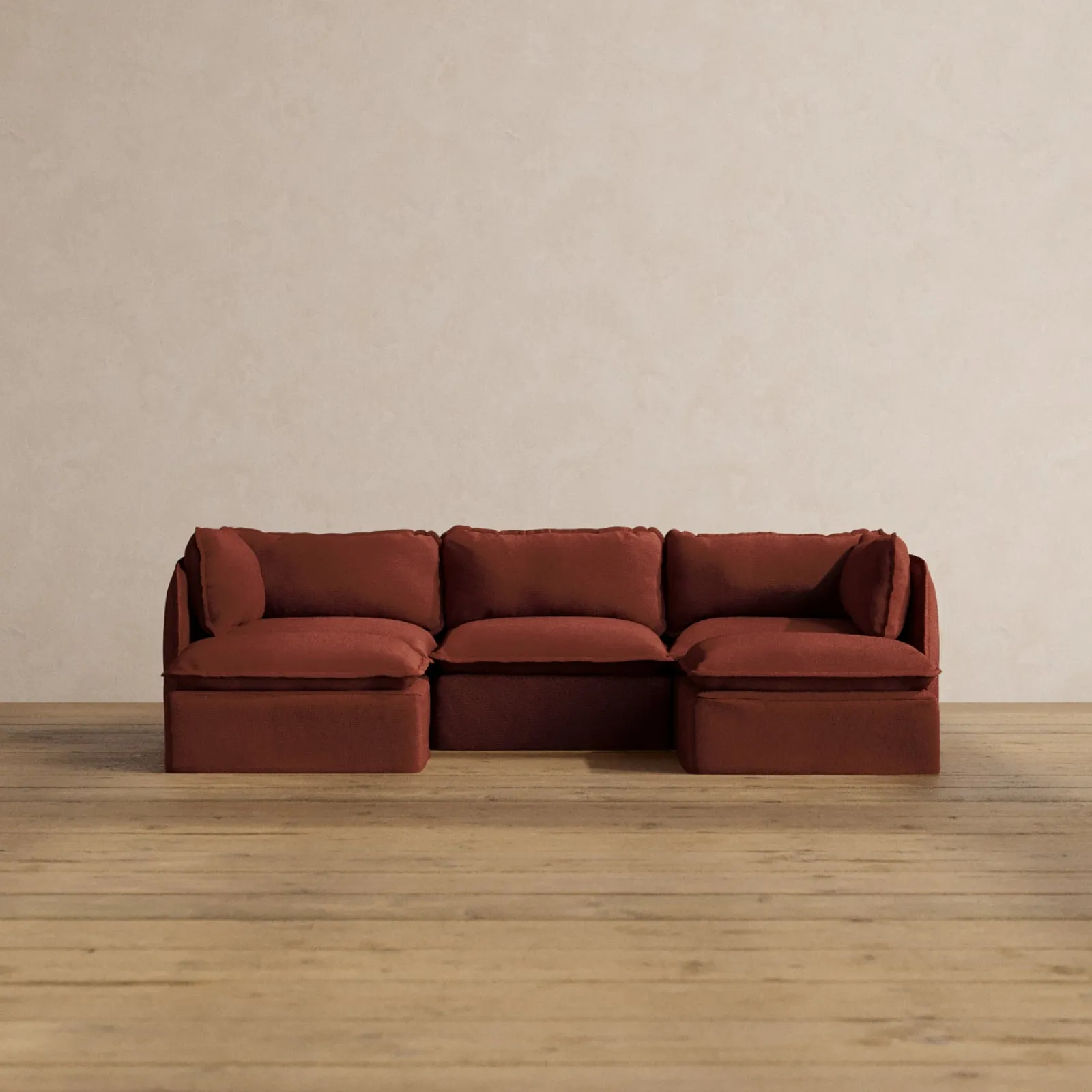 Modular Washable 3-Seater U-Sectional in Rust | Deluxe  Seat | Cloud Pillow