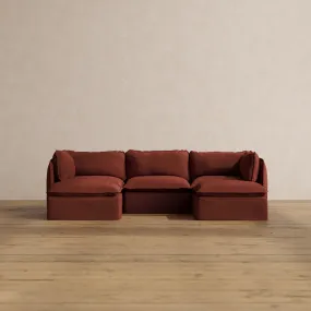 Modular Washable 3-Seater U-Sectional in Rust | Deluxe  Seat | Cloud Pillow