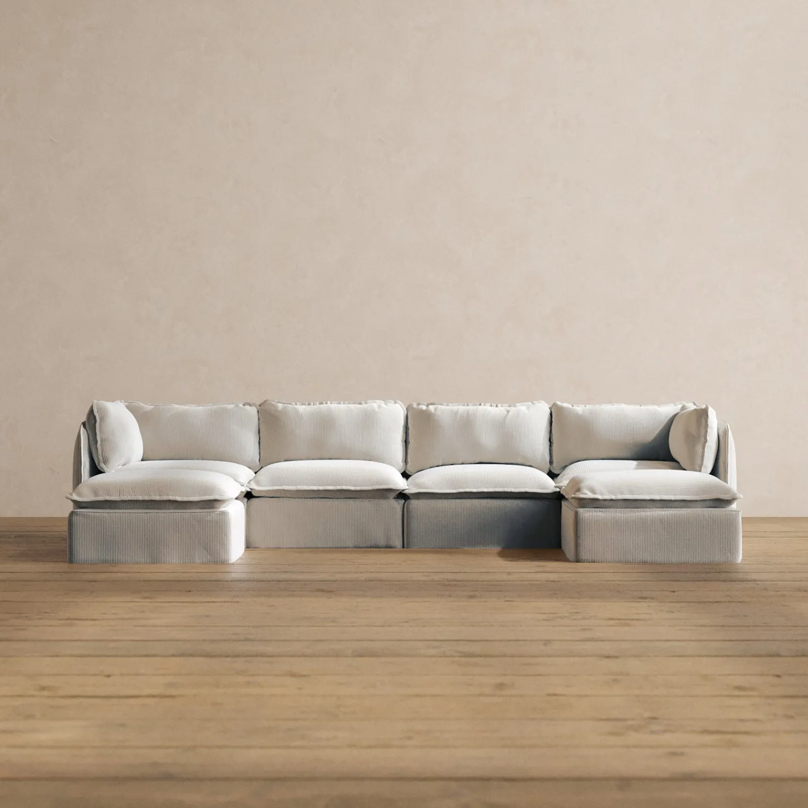 Modular Washable 4-Seater U-Sectional in Milk | Deluxe  Seat | Cloud Pillow