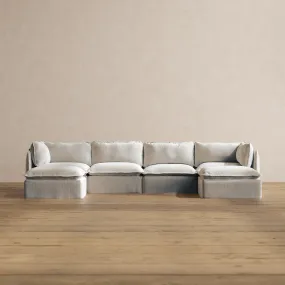 Modular Washable 4-Seater U-Sectional in Milk | Deluxe  Seat | Cloud Pillow