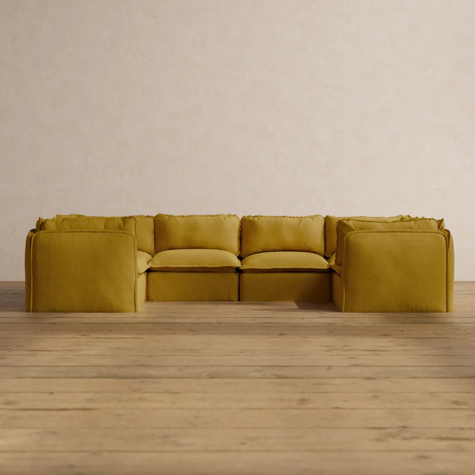Modular Washable 6-Seater U-Sectional in Kiiro | Deluxe  Seat | Cloud Pillow