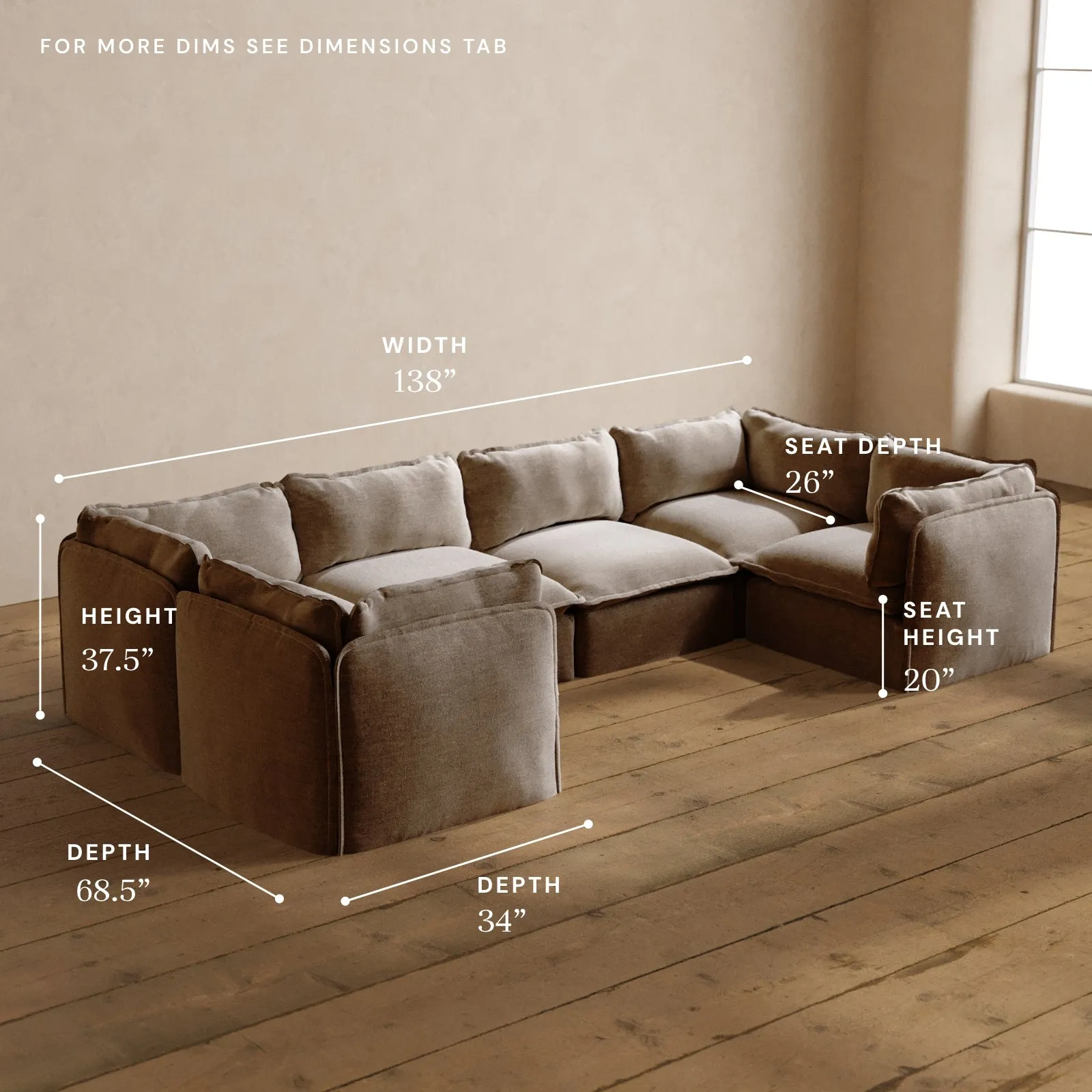 Modular Washable 6-Seater U-Sectional in Mist | Deluxe  Seat | Cloud Pillow