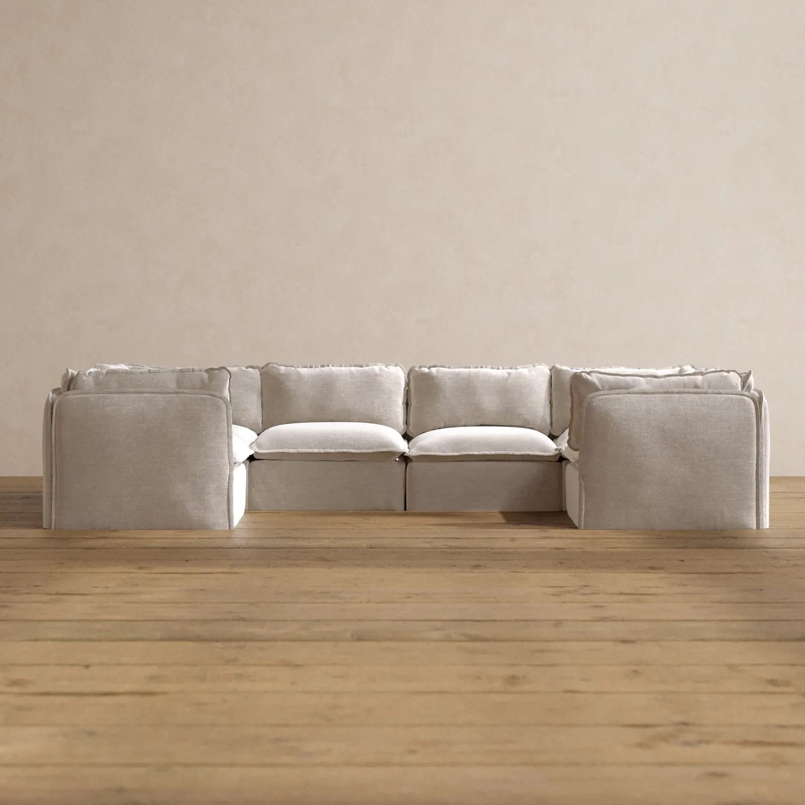 Modular Washable 6-Seater U-Sectional in Mist | Deluxe  Seat | Cloud Pillow