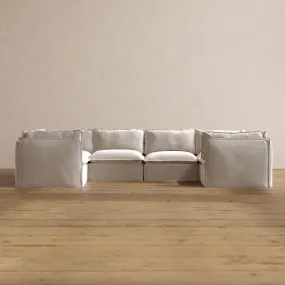 Modular Washable 6-Seater U-Sectional in Mist | Deluxe  Seat | Cloud Pillow