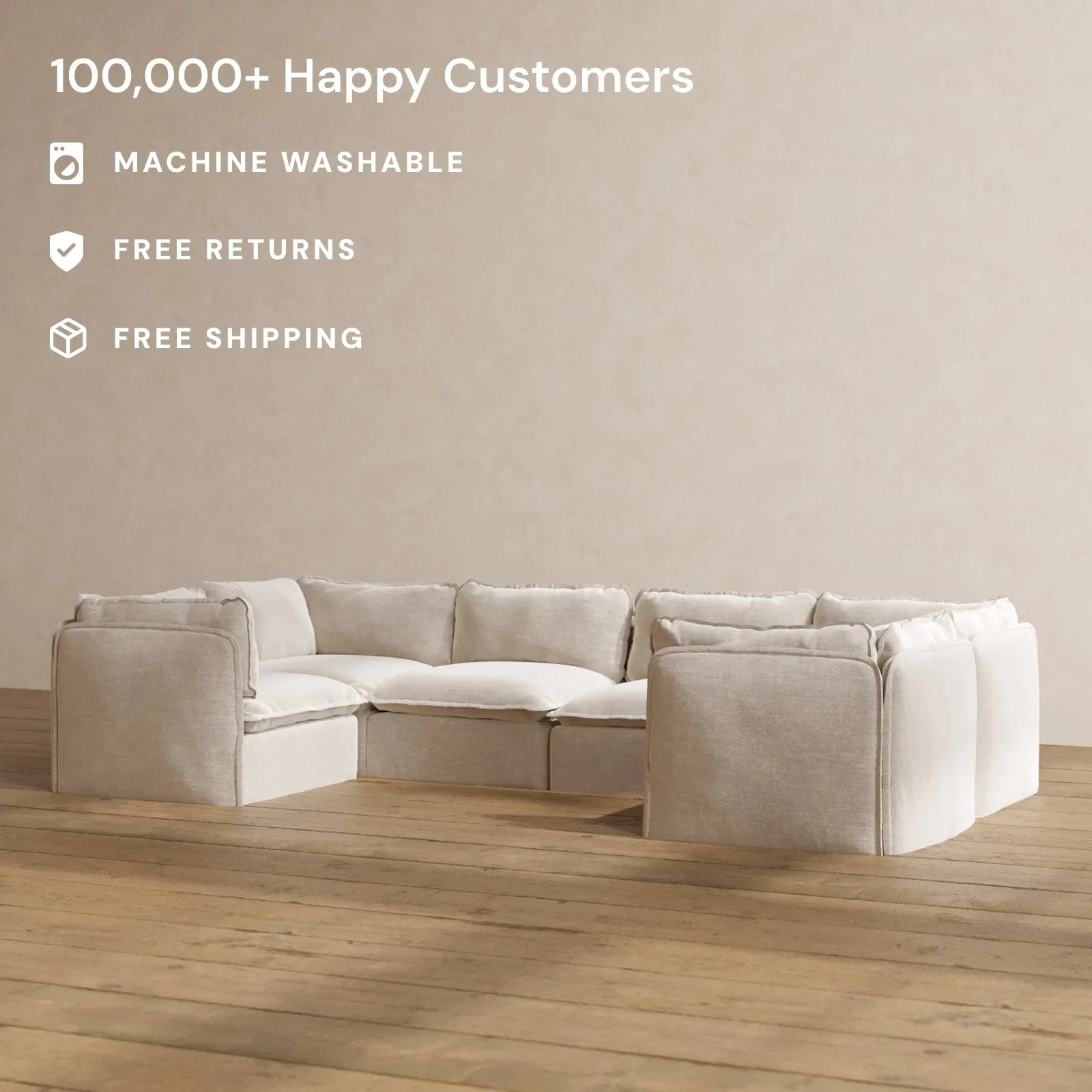 Modular Washable 6-Seater U-Sectional in Mist | Deluxe  Seat | Cloud Pillow