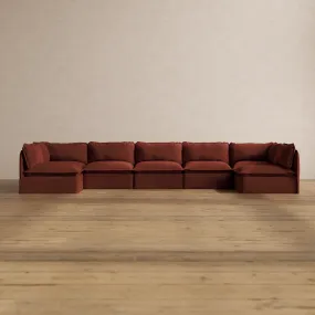 Modular Washable 7-Seater Open-Ends U-Sectional in Rust | Deluxe  Seat | Cloud Pillow