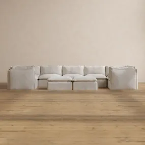 Modular Washable 7-Seater U-Sectional Bench Ottoman in Powder | Deluxe Seat | Cloud Pillow Modular Washable 7-Seater U-Sectional Bench Ottoman in Powder | Deluxe Seat | Cloud Pillow