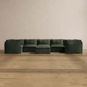 Modular Washable 7-Seater U-Sectional   Ottoman in Olivine | Deluxe  Seat | Cloud Pillow