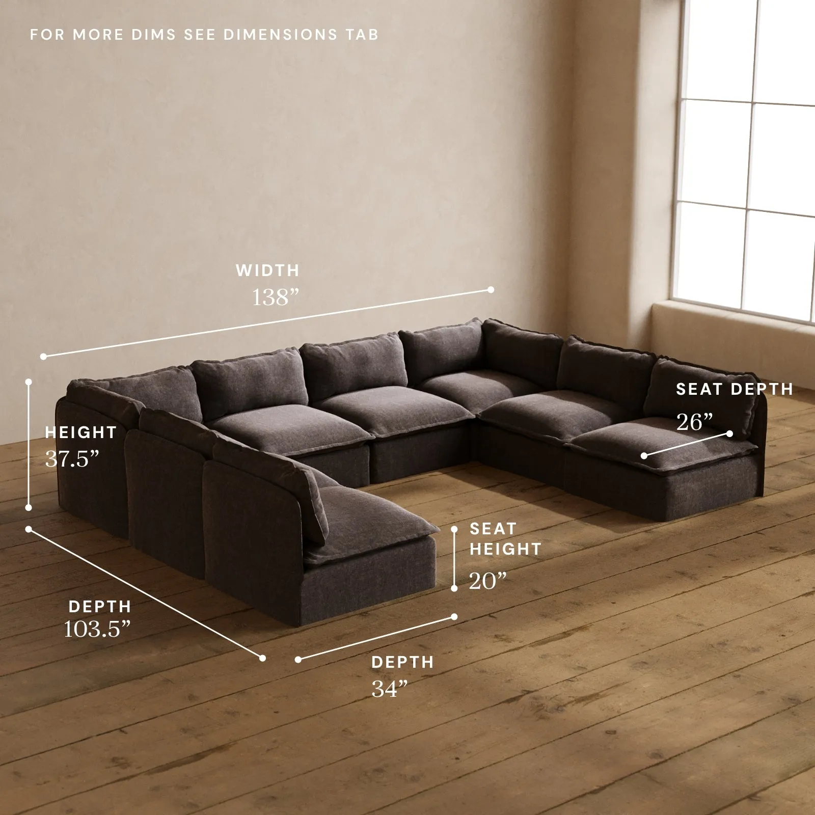 Modular Washable 8-Seater Open-Ends U-Sectional in Caviar | Memorix  Seat | Contour Pillow