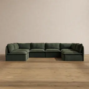 Modular Washable 8-Seater Open-Ends U-Sectional in Olivine | Deluxe  Seat | Cloud Pillow