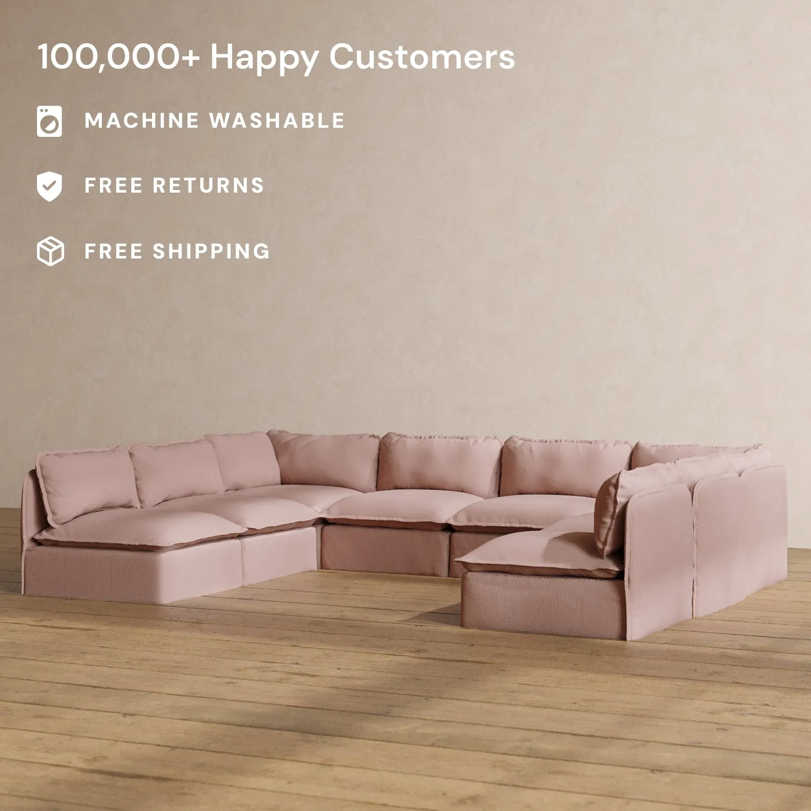 Modular Washable 8-Seater Open-Ends U-Sectional in Sakura | Deluxe  Seat | Cloud Pillow