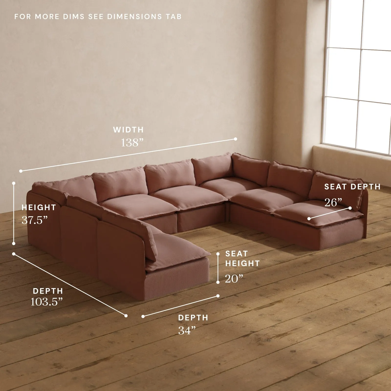 Modular Washable 8-Seater Open-Ends U-Sectional in Sakura | Deluxe  Seat | Cloud Pillow