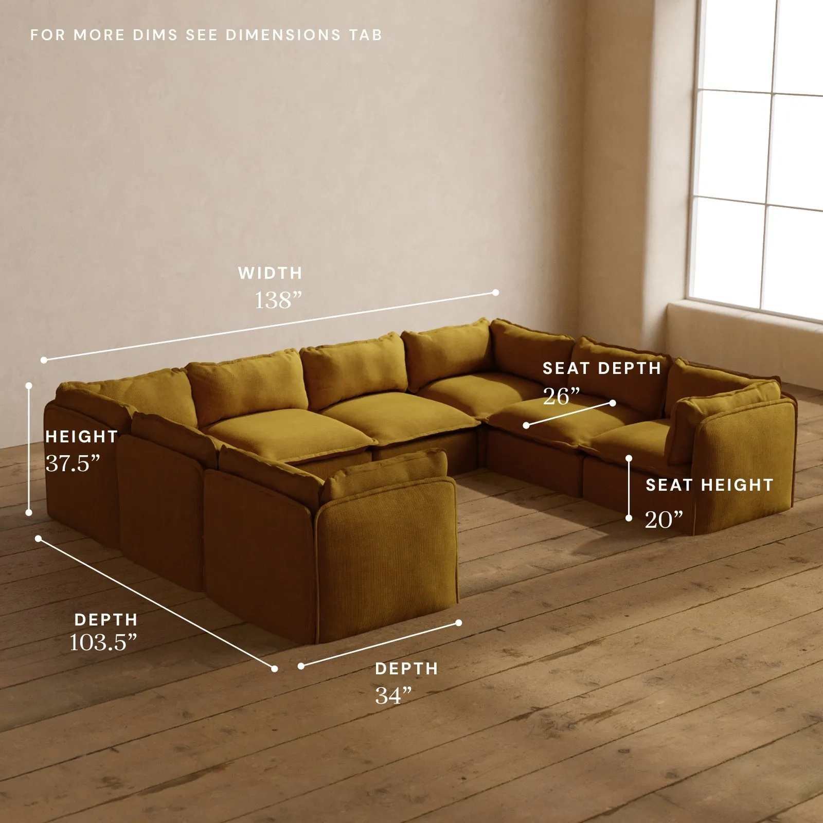 Modular Washable 8-Seater U-Sectional in Kiiro | Deluxe  Seat | Cloud Pillow
