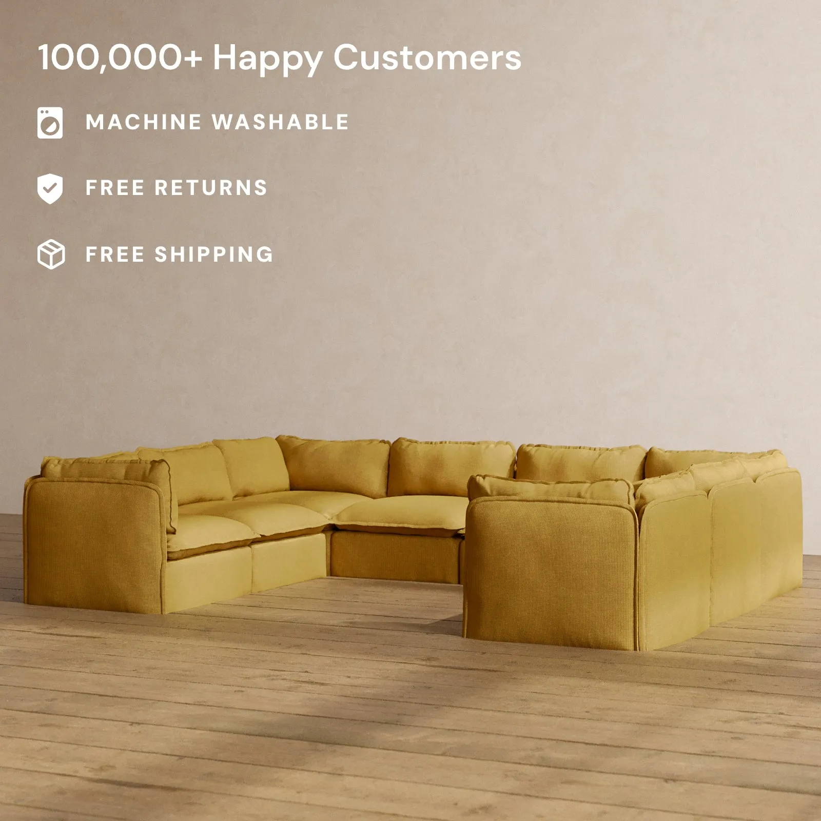 Modular Washable 8-Seater U-Sectional in Kiiro | Deluxe  Seat | Cloud Pillow