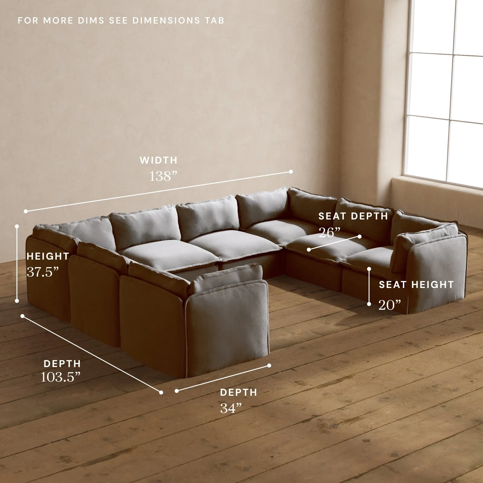 Modular Washable 8-Seater U-Sectional in Pumice | Memorix  Seat | Cloud Pillow