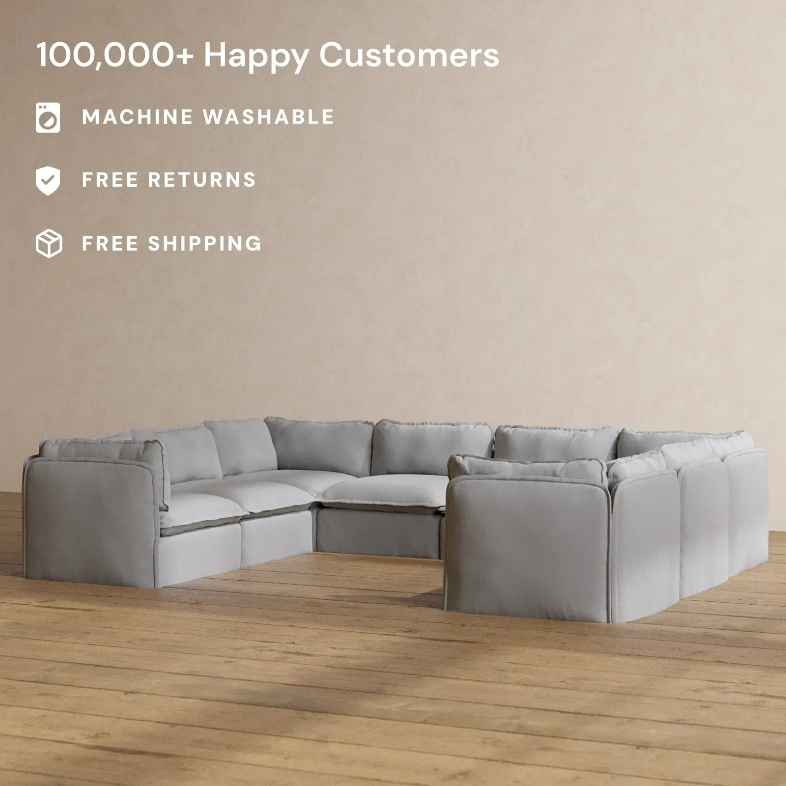 Modular Washable 8-Seater U-Sectional in Pumice | Memorix  Seat | Cloud Pillow