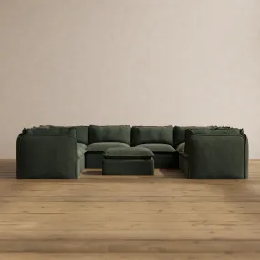 Modular Washable 8-Seater U-Sectional   Ottoman in Olivine | Deluxe  Seat | Cloud Pillow