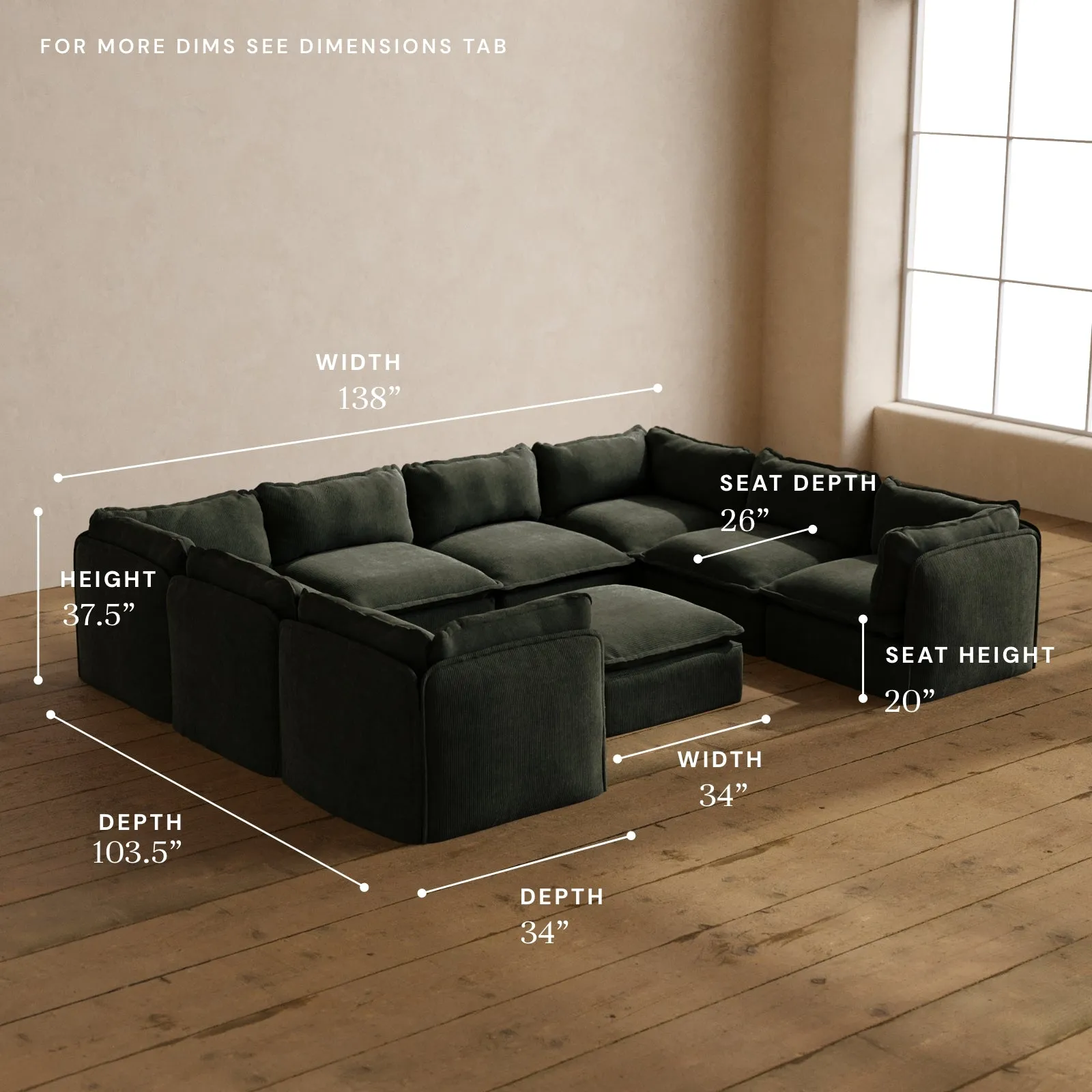 Modular Washable 8-Seater U-Sectional   Ottoman in Olivine | Deluxe  Seat | Cloud Pillow
