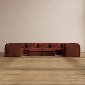 Modular Washable 9-Seater U-Sectional   Bench Ottoman in Rust | Deluxe  Seat | Cloud Pillow
