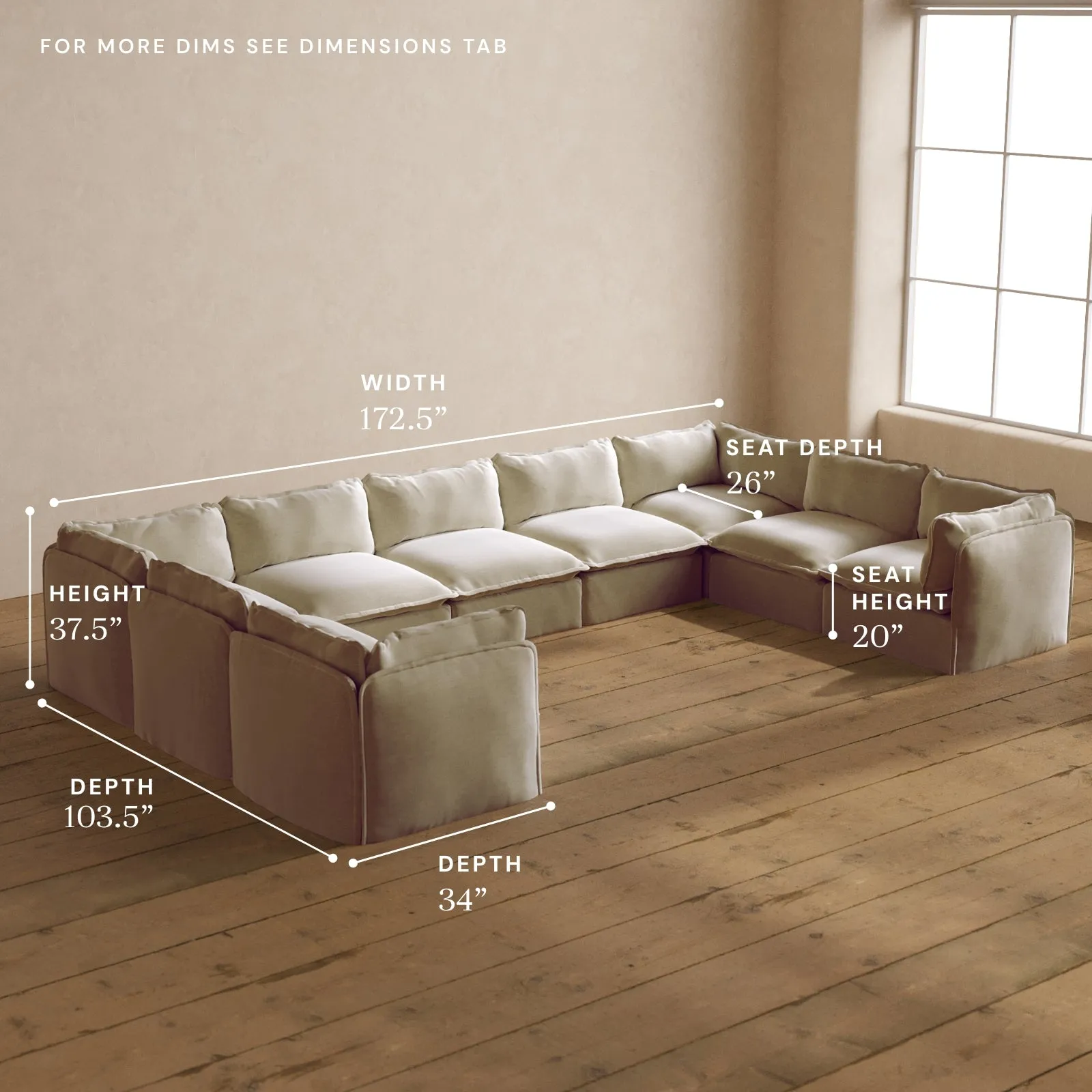 Modular Washable 9-Seater U-Sectional in Coco | Deluxe  Seat | Cloud Pillow