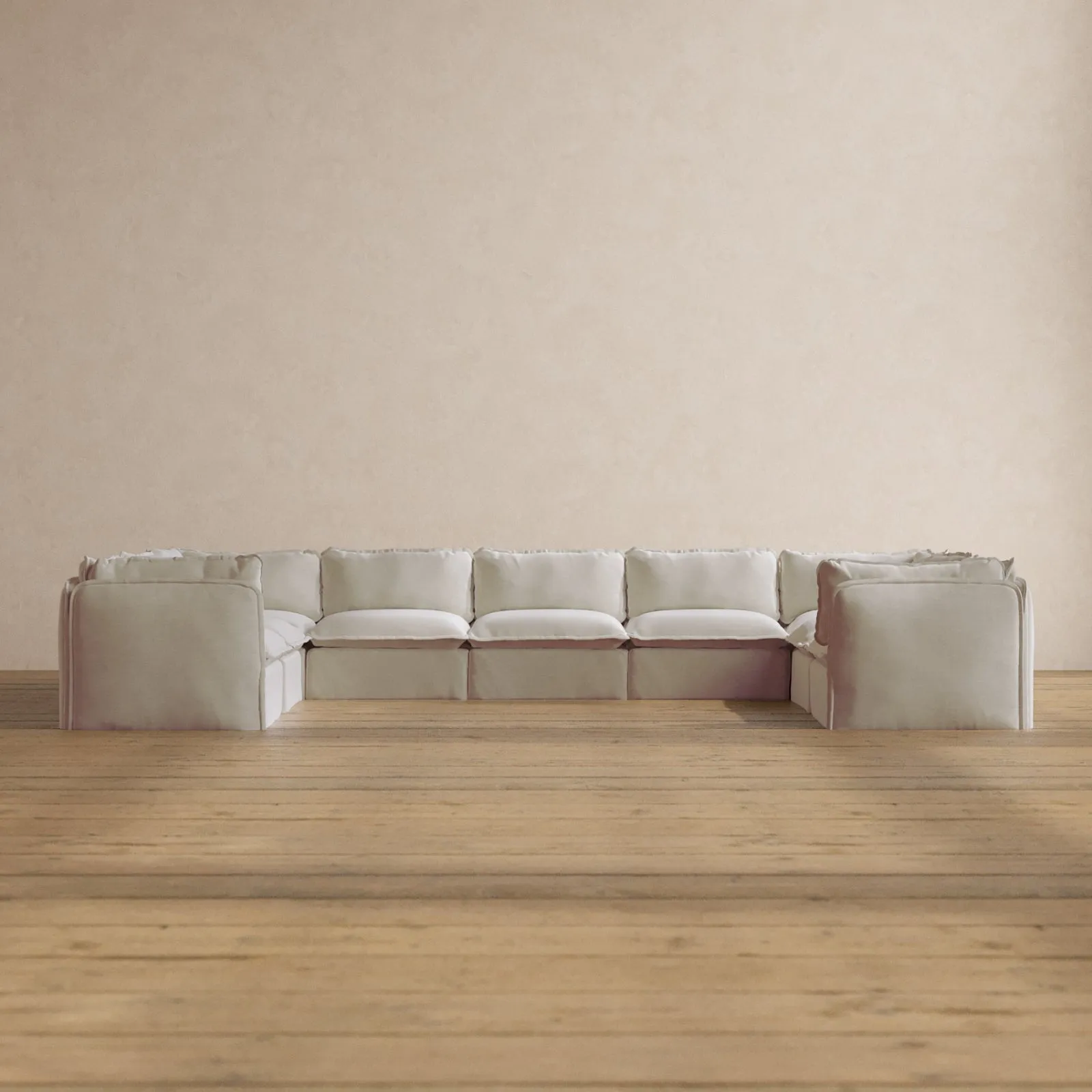 Modular Washable 9-Seater U-Sectional in Coco | Deluxe  Seat | Cloud Pillow